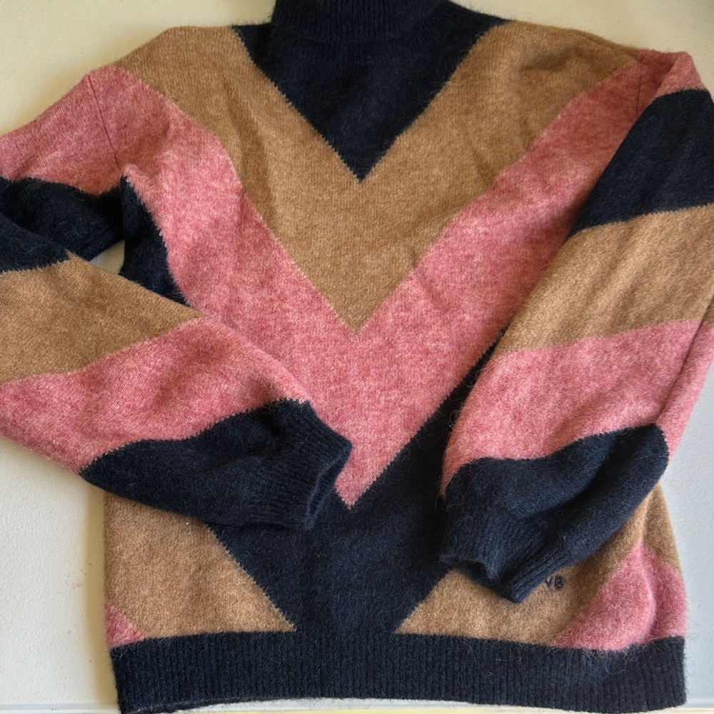 Victoria Beckham Chevron Turtleneck Sweater - Pink, Brown, and Black